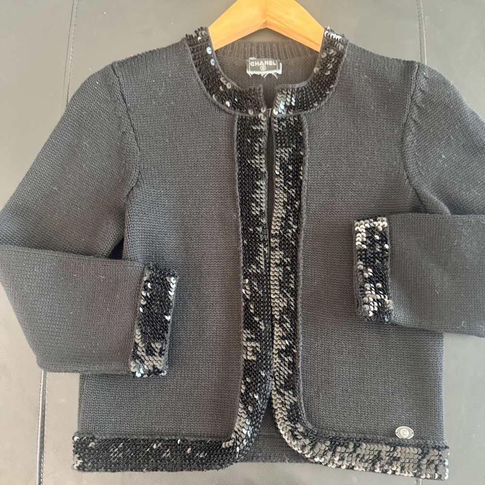 Chanel Sequin Trim Sweater